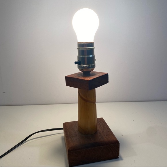 Vintage Rustic Wooden Lamp 9” Height - Picture 1 of 8